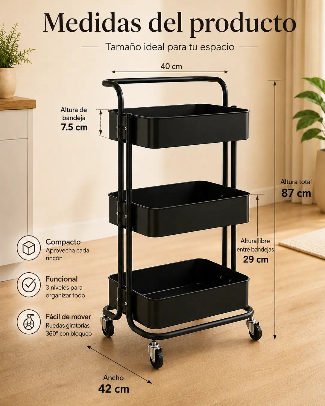 Organizador Negro Multiusos 3 Niveles