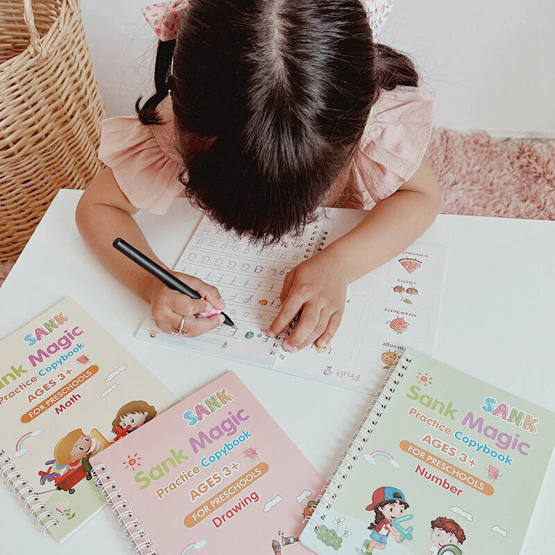 KIT X 4 LIBROS DE CALIGRAFÍA TINTA MÁGICA REUTILIZABLE