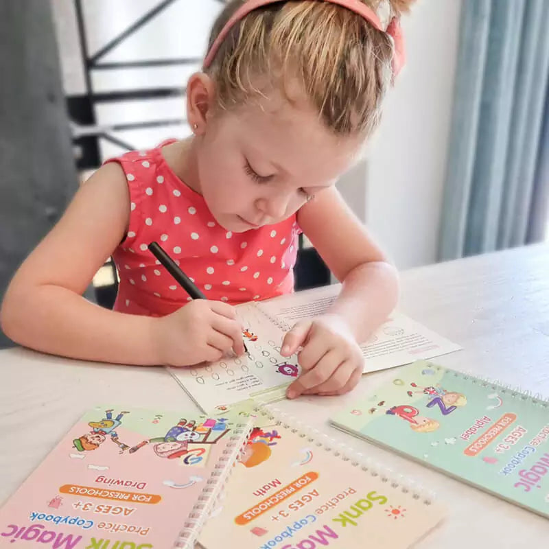 KIT X 4 LIBROS DE CALIGRAFÍA TINTA MÁGICA REUTILIZABLE