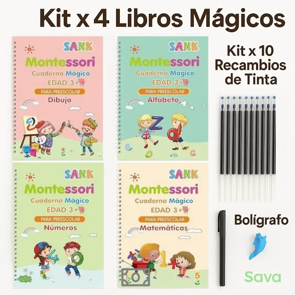 KIT X 4 LIBROS DE CALIGRAFÍA TINTA MÁGICA REUTILIZABLE