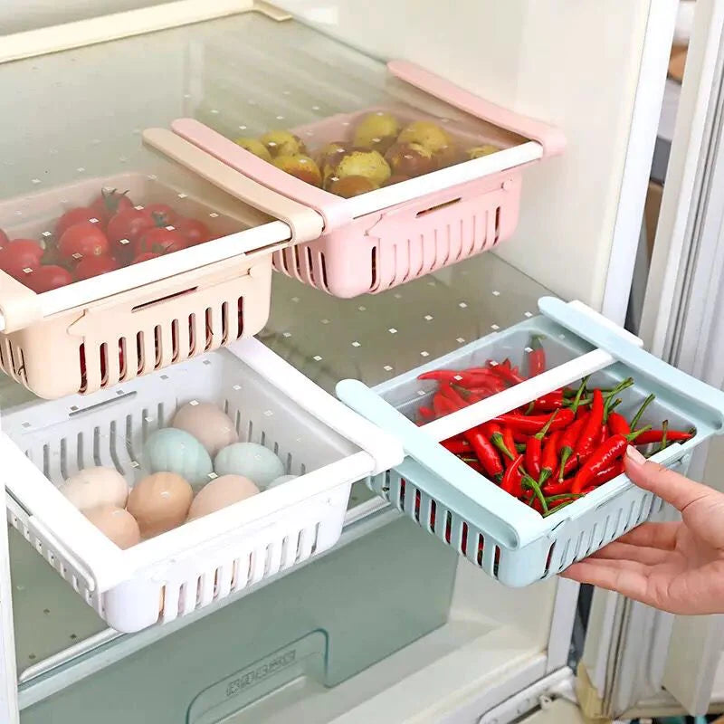  Raawan 4 cestas de almacenamiento ajustables expandibles para  refrigerador, bandeja de almacenamiento de plástico para refrigerador,  organizador de alimentos irrompible, colores aleatorios (paquete de 4) :  Hogar y Cocina